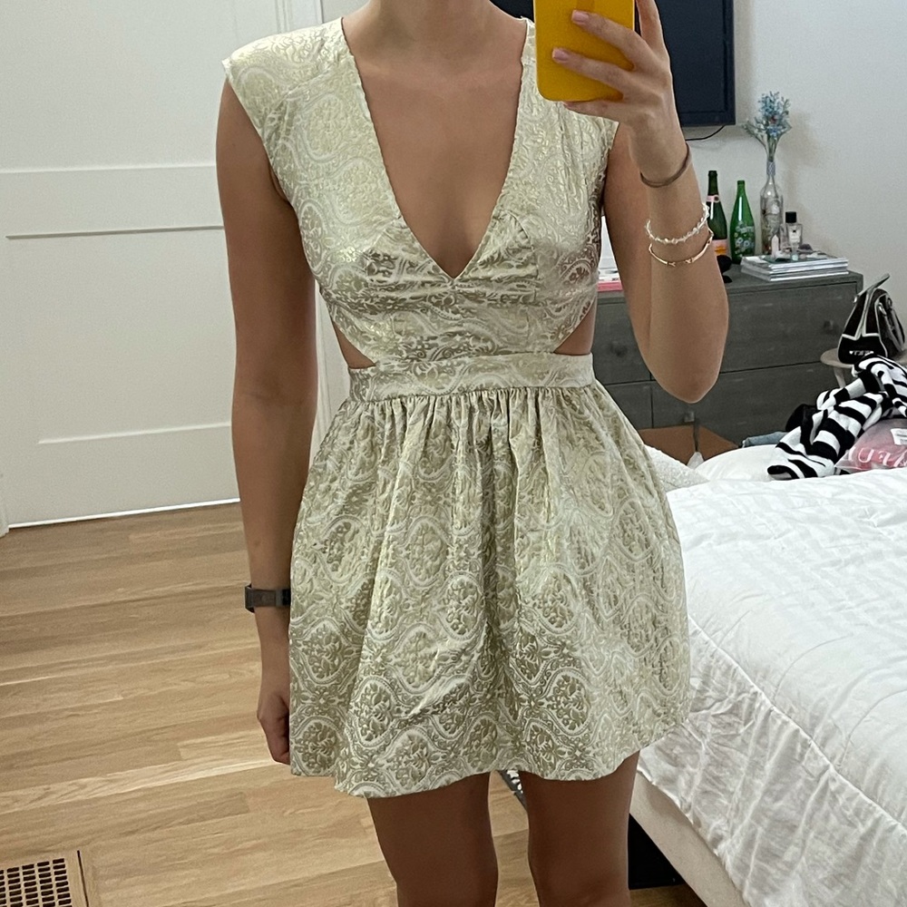 Gold and white cut out dress. From Necessary Clothing. Mustard Seed brand